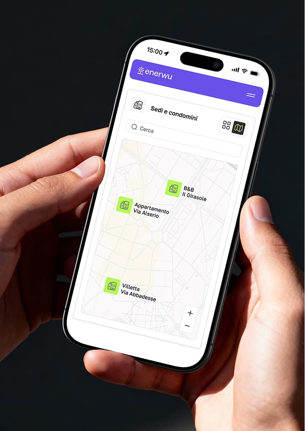 Mappa degli immobili gestiti nell’app Enerwu